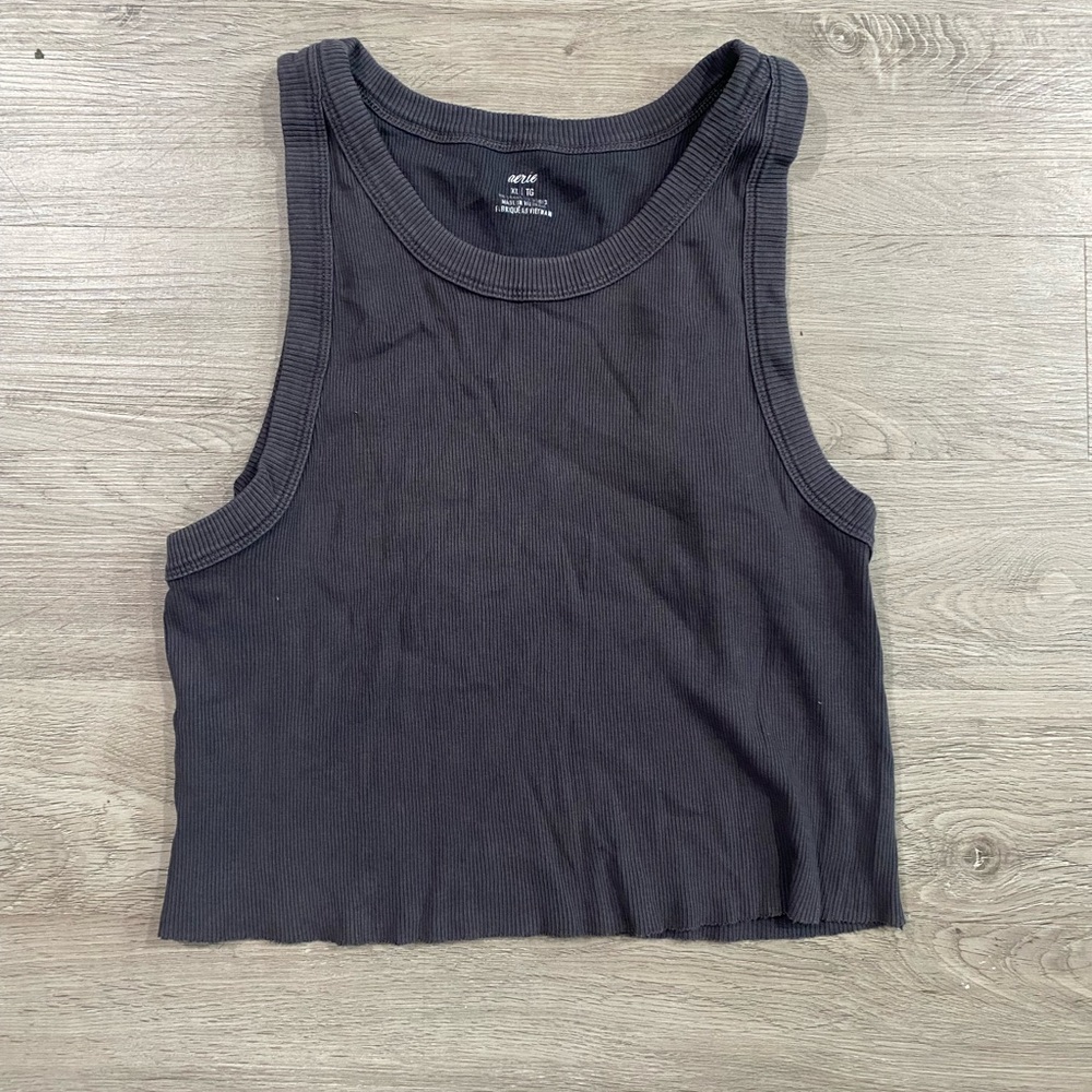 Aerie Free Spirit Dark Gray Ribbed Tank Top Cropped
